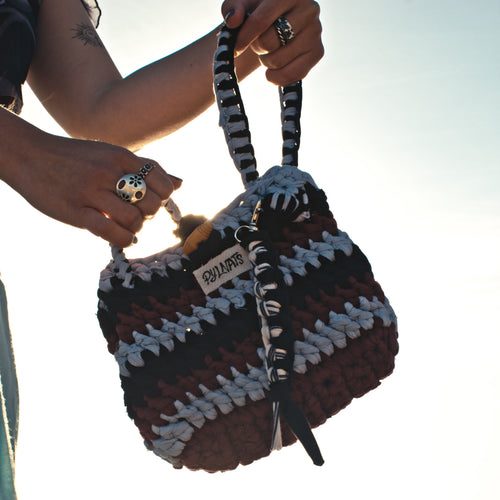 crochet handbag from upcycled tshirts