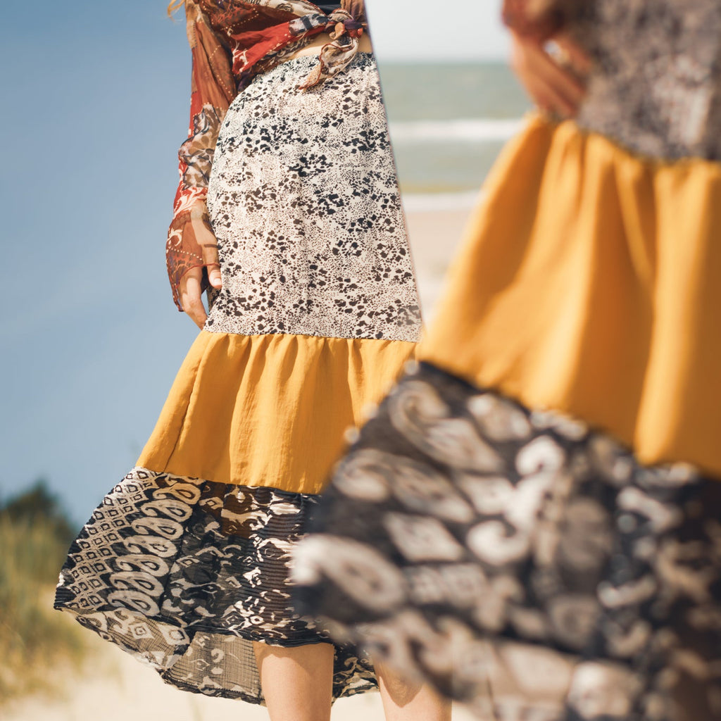 Handmade butter yellow boho skirt styled for slow fashion wardrobe