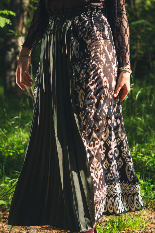 Emerald green handmade slit midi skirt front view