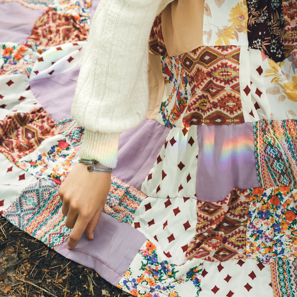 pale pink upcycled mosaic tiered skirt