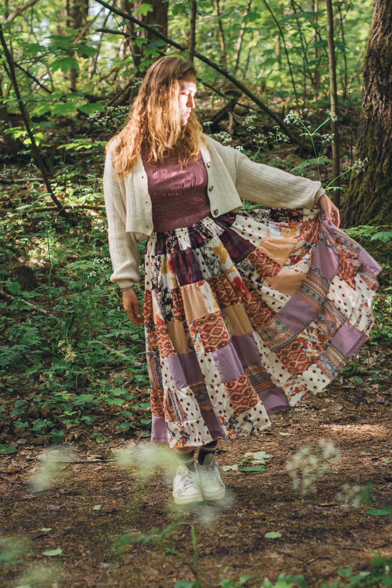 boho patchwork maxi skirt elastic waist