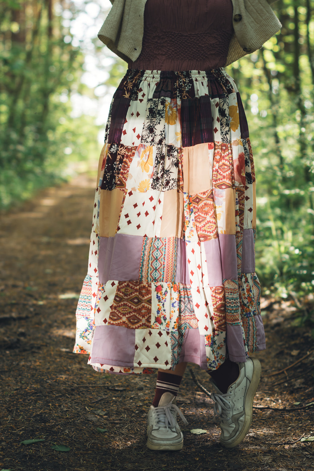 sustainable fashion upcycled pink maxi skirt