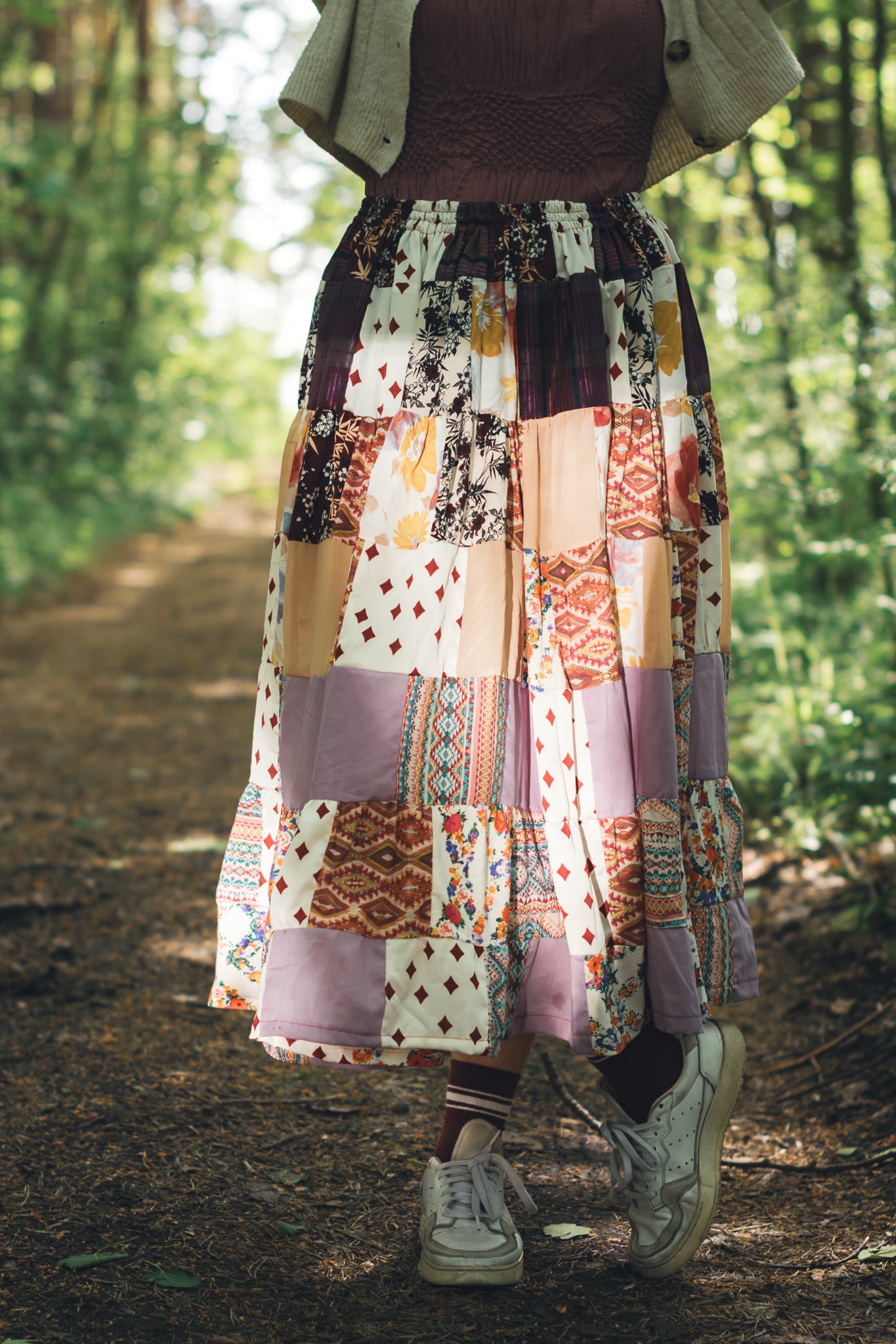 sustainable fashion upcycled pink maxi skirt