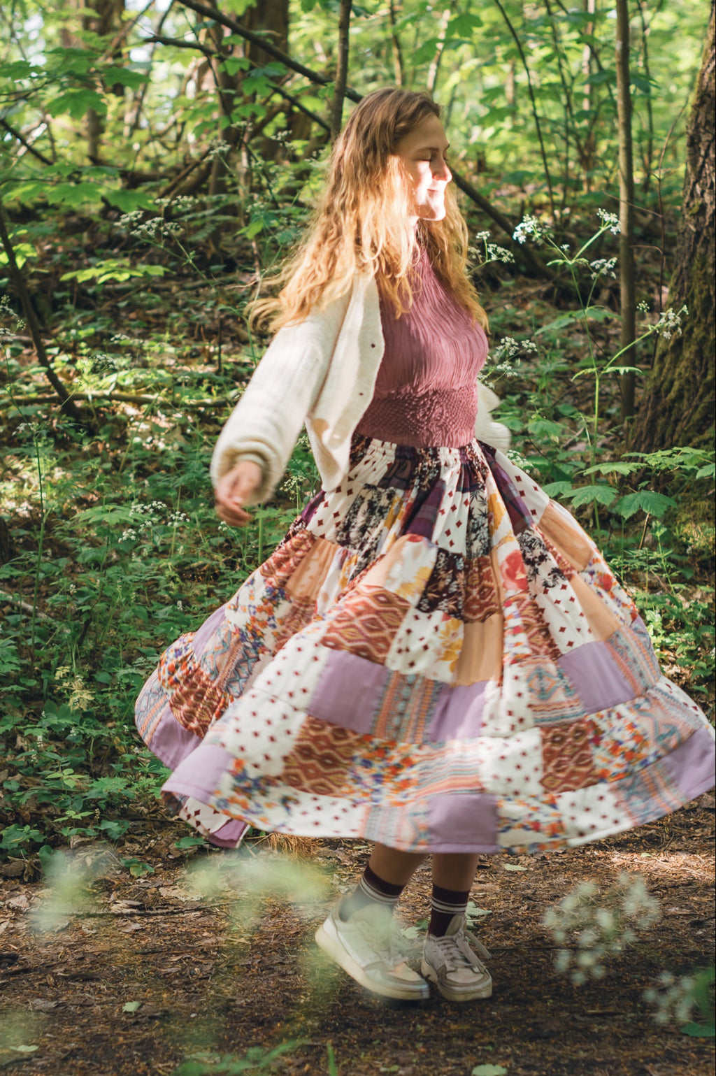 patchwork maxi skirt for spring outfit