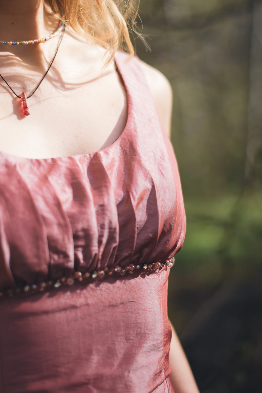 Upcycled vintage dress transformed into hot pink skirt set