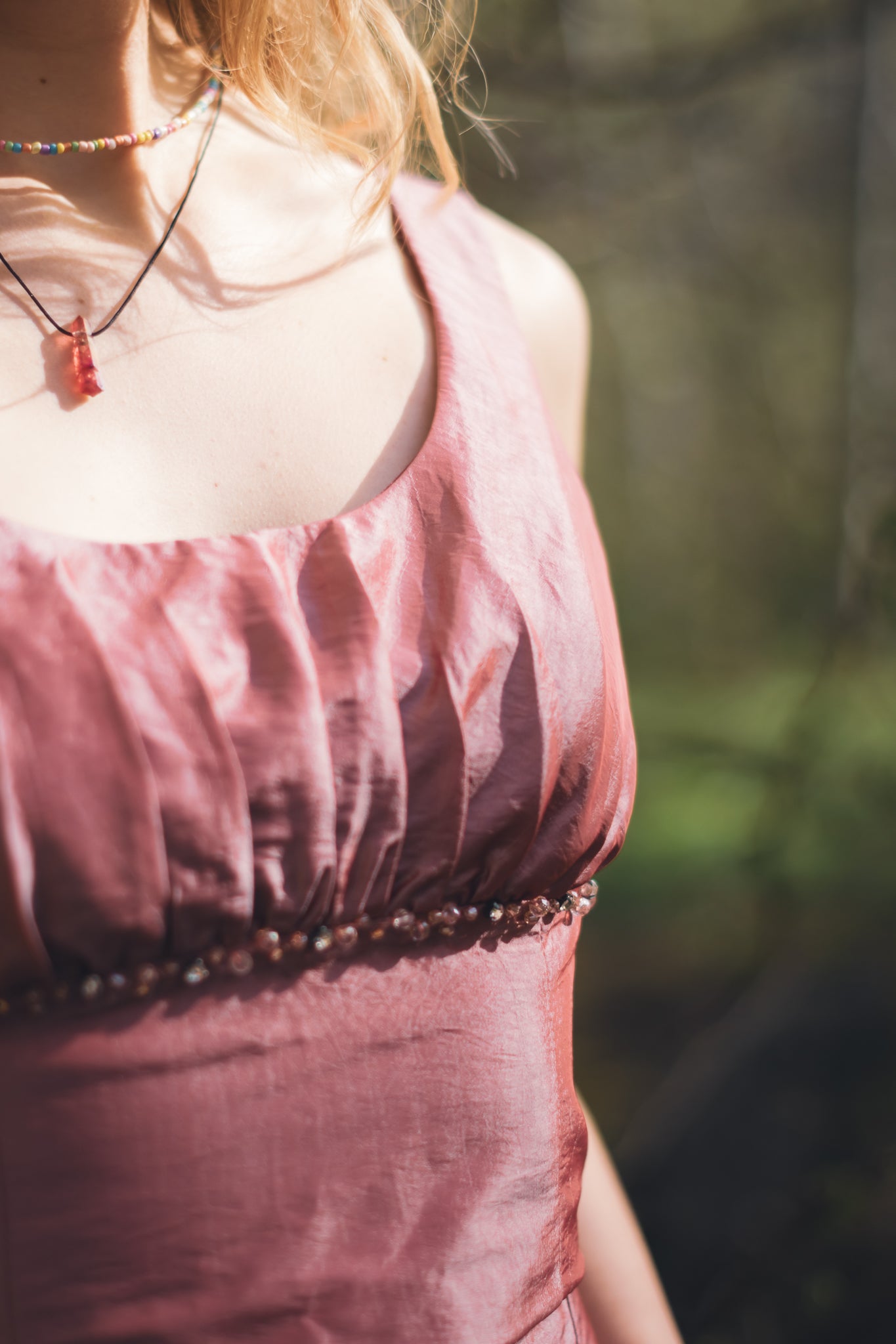 Upcycled vintage dress transformed into hot pink skirt set