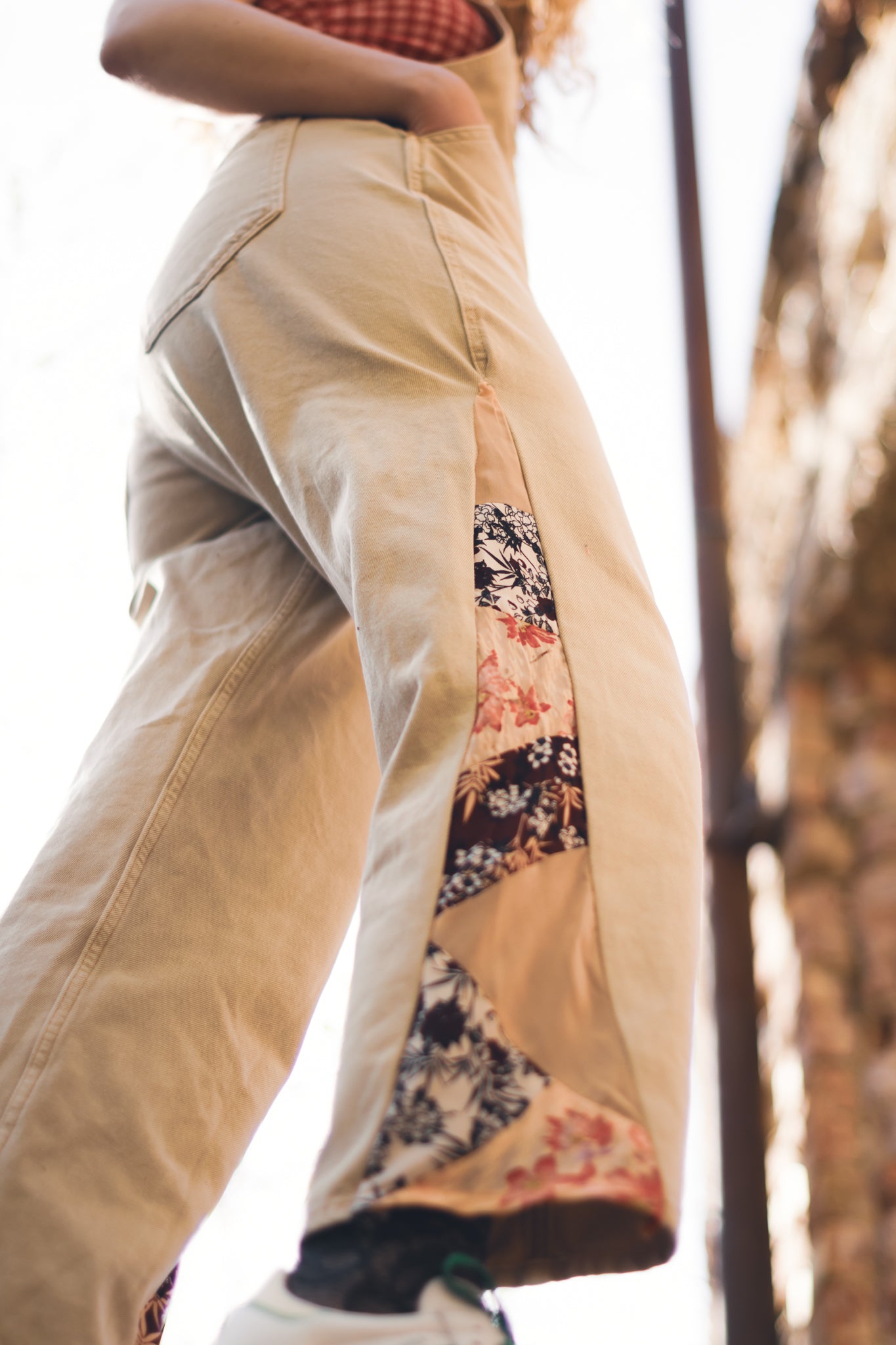 Sustainable upcycled denim overalls styled for spring outfit