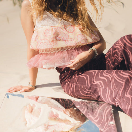 Upcycled blush pink boho blouse front view lightweight summer top
