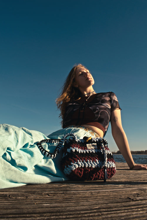 summer beach outfit with crochet bag